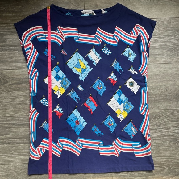 J. McLaughlin Navy Cap Sleeve Flag Print Top Size M Yacht Boating Spring Preppy - Picture 8 of 8
